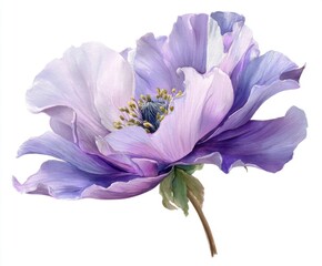 Naklejka premium Watercolor Anemone Flower Illustration - Delicate Purple Floral Art Print for Botanical Decor and Springtime Designs (Isolated on White)