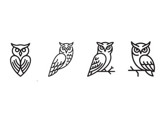 Three stylized line art owls, perfect for logo or icon design.
