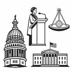 American government symbols black and white illustrations