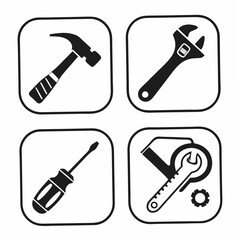 Professional tool icons set hammer wrench screwdriver gear