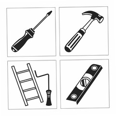 Professional construction tools icons set isolated on white