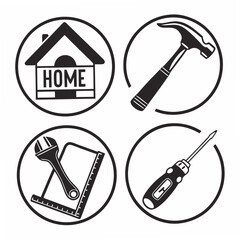 Home repair tools icons set isolated transparent background