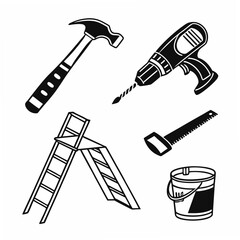 Professional construction tools icons set isolated on white