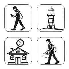 Professional vector icons set daily routine transparent background