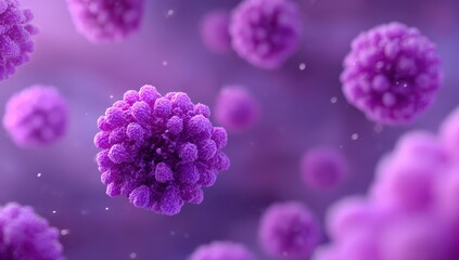 Abstract depiction of cellular or viral structures. Scientific visualization, biology, medicine, microbiology, virology, disease, medical research, virus, pathogen, cell structure