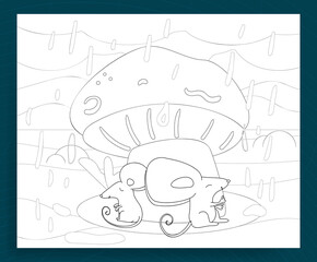 mice under a mushroom in the rain coloring page  