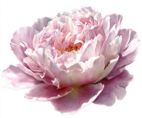 Exquisite Pink Peony Bloom: A Captivating Close-Up of Delicate Petals and Floral Beauty on White Background (Oil Painting Style)