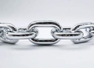 Obraz premium Chrome chain links close up on white background. Metal, connection, strength, security concept.