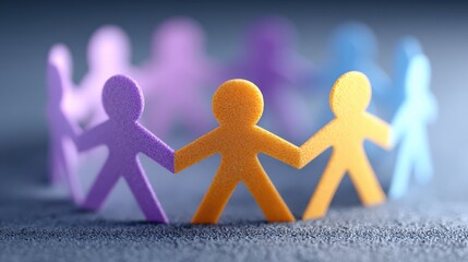 Paper dolls join hands in colorful circle. Community, teamwork, diversity, inclusion.