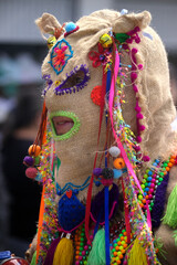 Colorful Cucurucho Mask with Traditional Decorations – Festival in Buesaco, Nariño, Colombia