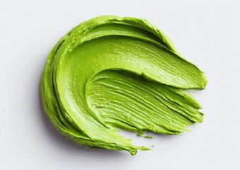 Green paint is smeared in a circular brushstroke. Abstract art, creative painting, vibrant color, texture, fluid design