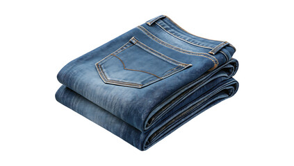 Folded blue jeans on white background PNG