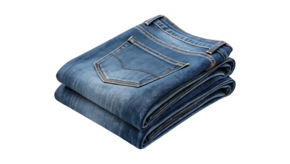 Folded blue jeans on white background PNG