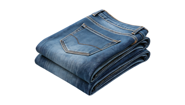 Folded blue jeans on white background PNG