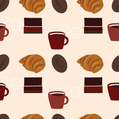 vector seamless pattern breakfast pastries and coffee beans

