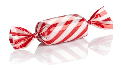 Red and white striped candy wrapped in cellophane, sweet treat, delicious confectionery