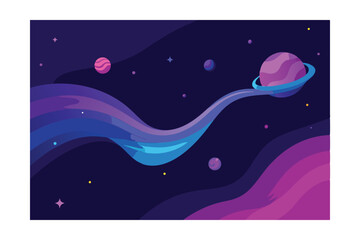 Purple Blue Space Nebula Stretching Across Sky Vector 