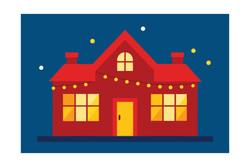 Red Brick House with Glowing Christmas Windows