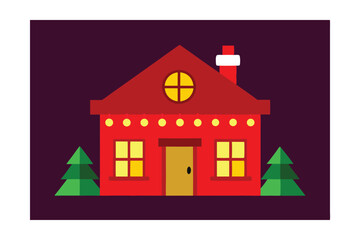 Naklejka premium Red Brick House with Glowing Christmas Windows