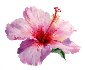 Watercolor Hibiscus Flower Illustration - Pink and Red Tropical Bloom on White Background, Botanical Art, Floral Design Element