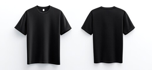 Two black t-shirts are displayed on a white background. Fashion, apparel, casual wear, clothing, style