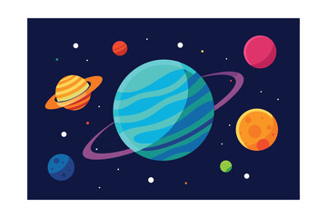 Stylized Solar System with Fantasy Planets Vector Illustration 