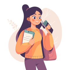 Obraz premium Young Woman's Journey: A spirited young woman, armed with a notebook and smartphone, embodies the spirit of exploration and self-discovery, capturing a sense of youthful energy.