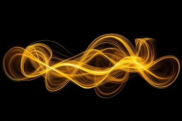 Naklejka premium Golden light trails create a mesmerizing wave effect against a dark background