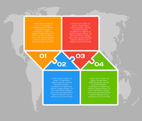 Four steps line infographic, puzzle timeline