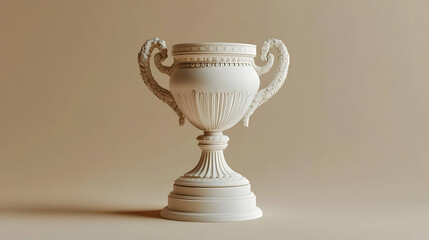 White Ornate Trophy on Beige Background