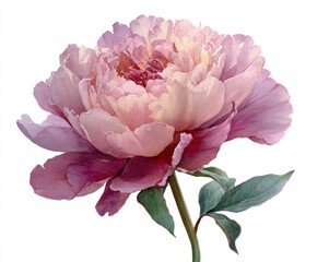 Watercolor Pink Peony Flower Illustration on White Background - Botanical Art Print for Home Decor, Wedding Invitations and Floral Designs