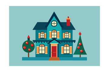 Victorian Christmas House Illustration 