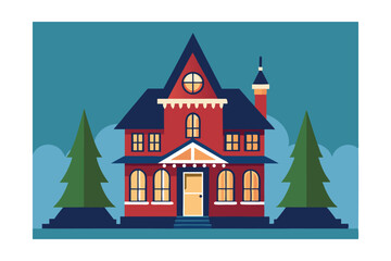 Victorian Christmas House Illustration 