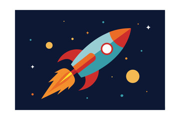 Vintage Rocket Ship in a Cosmic Race Vector Illustration