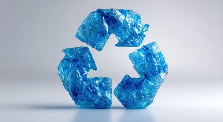 Recycling symbol made from blue plastic. Environmental protection, sustainability, conservation, ecology and reuse.
