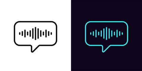 Outline voice message icon, with editable stroke. Bubble message with sound wave, voice record icon. Audio notification, voice control and search, speech identification, microphone record. Vector icon