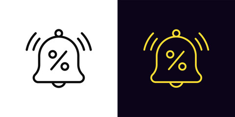 Outline discount bell icon, with editable stroke. Discount reminder for season sale, bell with percentage icon. Discount notification about sell out, special offer, shop bonus alarm. Vector icon