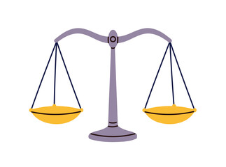 Balance scale icon, traditional weighing tool with empty pans, measurement equipment for weight comparison, decision making and justice concept classic equilibrium device flat vector illustration.