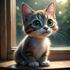 Adorable kitten gazing thoughtfully.