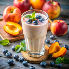 Delicious peach and blueberry smoothie.