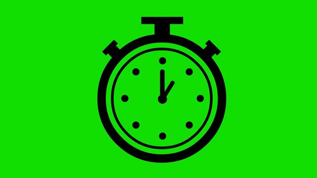 video animation black icon stopwatch object, on a green chroma key background