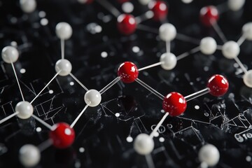 Molecules arranged on a black background represent modern data processing concepts in scientific visualization, data processing and molecules on black background