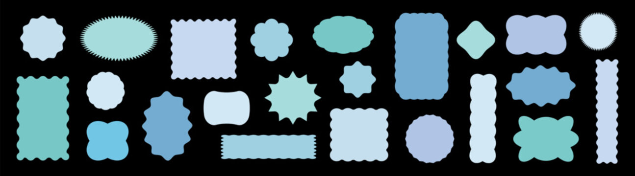 Wavy circular, oval and rectangular shape elements set. Abstract elements for template, stickers, promo design, web design and social media