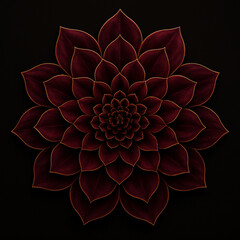 Abstract pink and white fractal flower mandala with red petals, a beautiful summer garden blossom