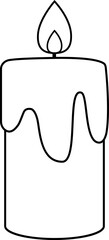 A Lit  Candle outline design.
Simple shape holiday candle coloring page. 
Burning candle black line vector Isolated.
Transparent background.SVG file.