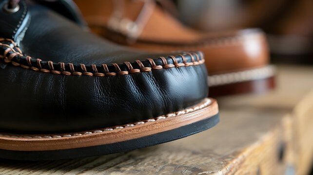 Close-Up of Handcrafted Leather Shoe with Detailed Stitching Work