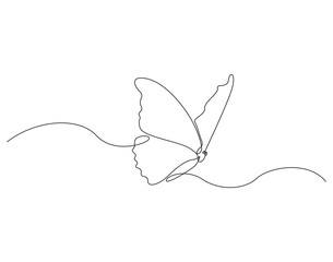 Butterfly continuous line art. Butterfly one line drawing. Flying animal concept vector illustration