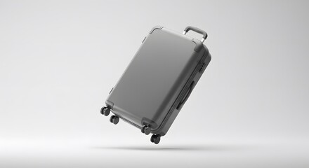Grey Suitcase Floating Against a White Background: A Minimalist Travel Concept Image