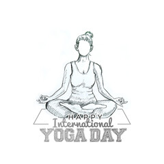 Happy international yoga day post design. Yoga posture drawing illustration of women
