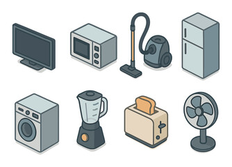 Home appliance 3d icons set – household, kitchen and cleaning symbols